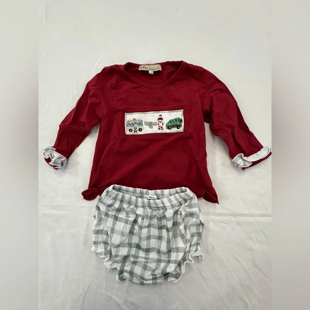 Southern Darlin Smocks 18‎ M Christmas Shirt and  Diaper Cover